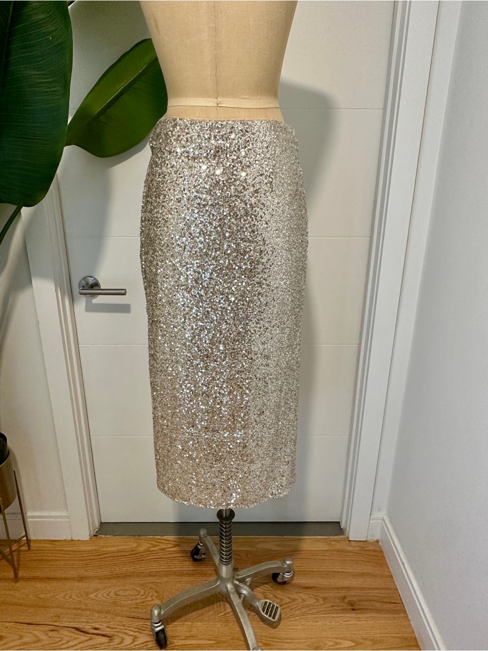 H&M Silver Sequin Midi Skirt